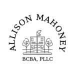 Allison Mahoney BCBA PLLC text logo with black and white outline of a school